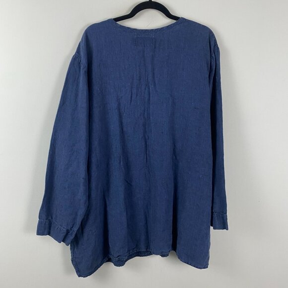 FLAX Linen Tunic Size 3G 3X Lagenlook Blue Long Sleeve V Neck - Picture 5 of 9